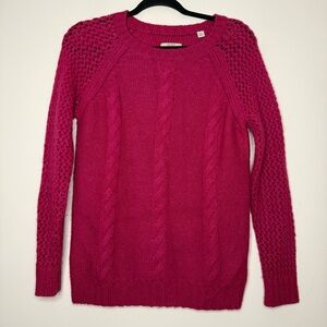 JACK WILLS Wool Mohair Cable Open Knit Sleeve Raspberry Cozy Barbiecore Sweater